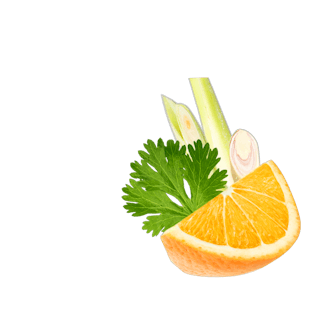 Orangenstück mit Koriander und Lemongras