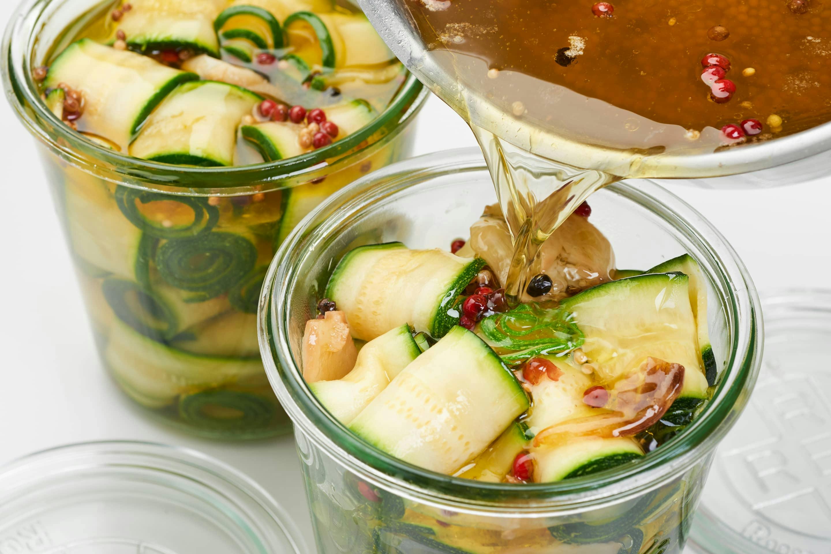 Pickled Zucchini in jars