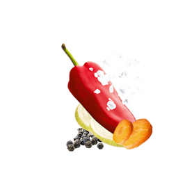 Pfefferwuerzung mit Salz, Karotte, Paprika, Zwiebelscheiben und Pfeffer
