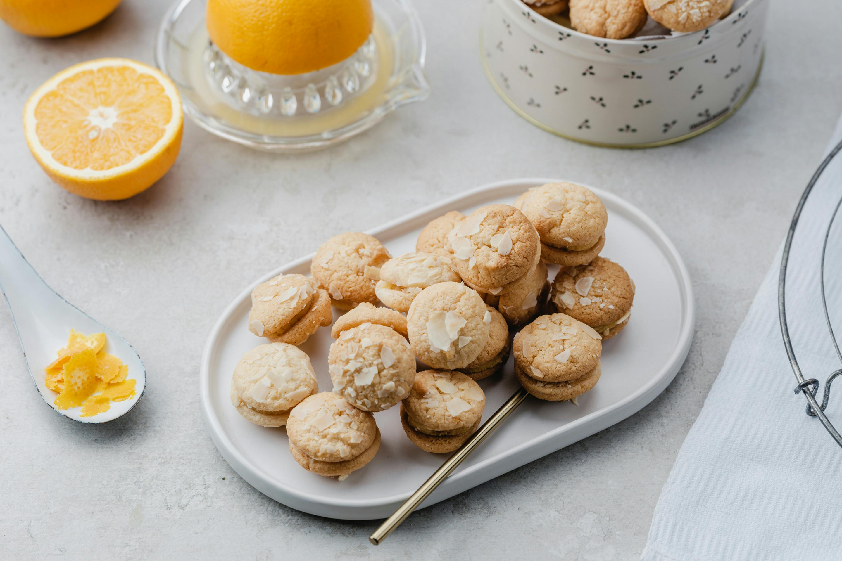 Cookie With Orange And Almond on an oval plate