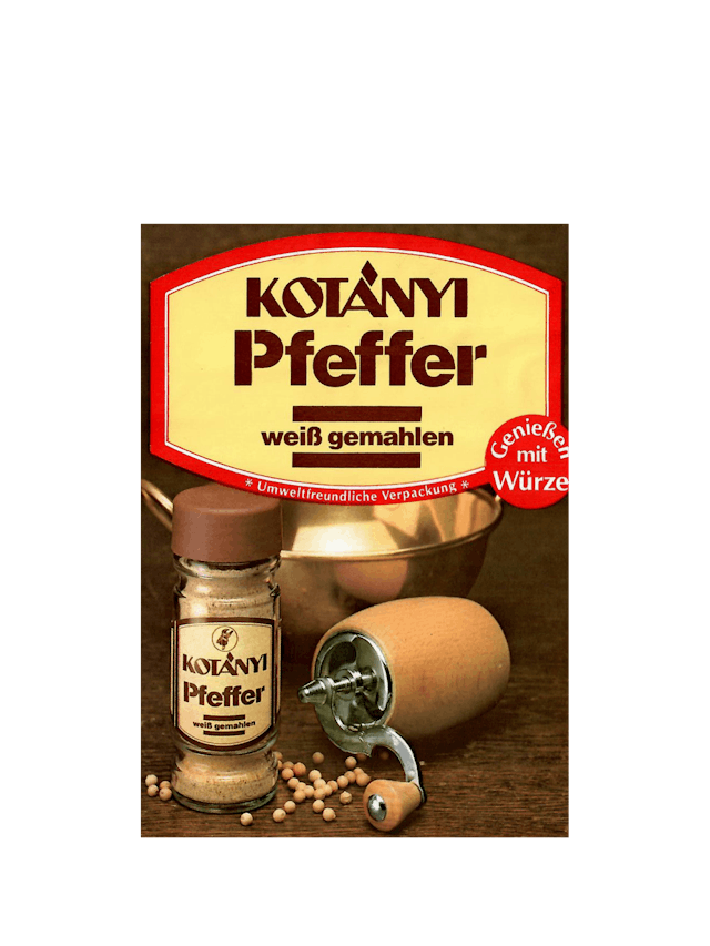 A Kotányi sachet for white pepper from the 1980s.