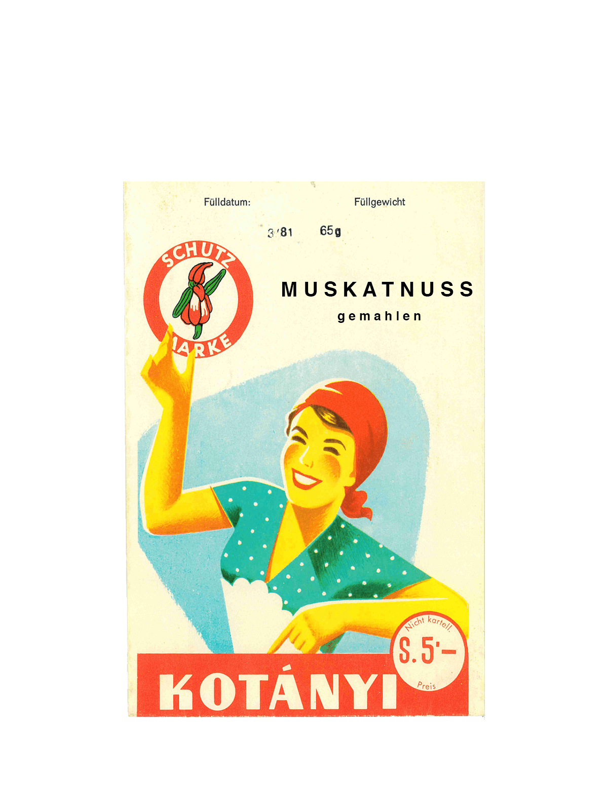 A Kotányi nutmeg sachet from the 1950s.