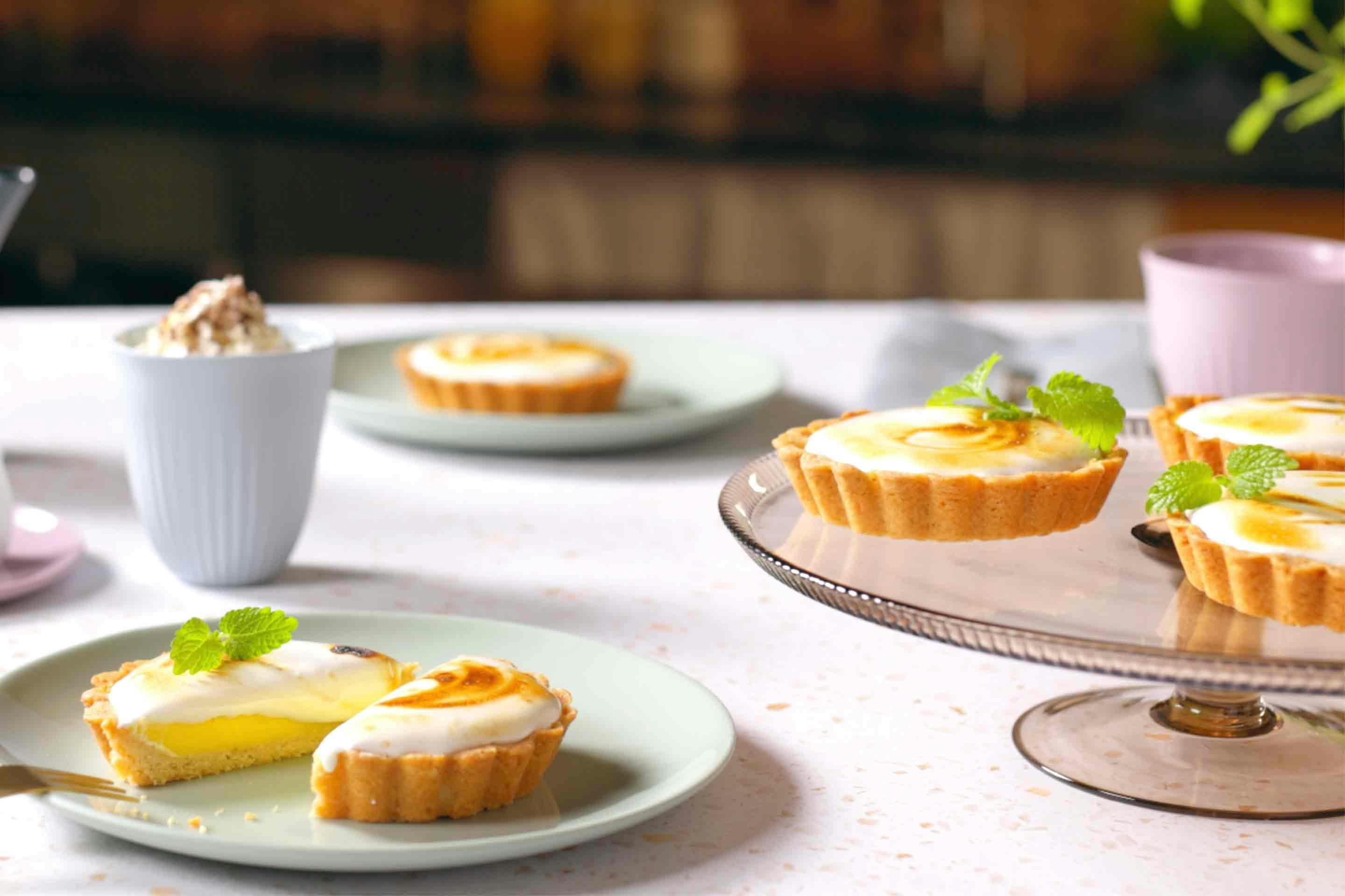 Tasty vegan lemon tartlets with meringue.