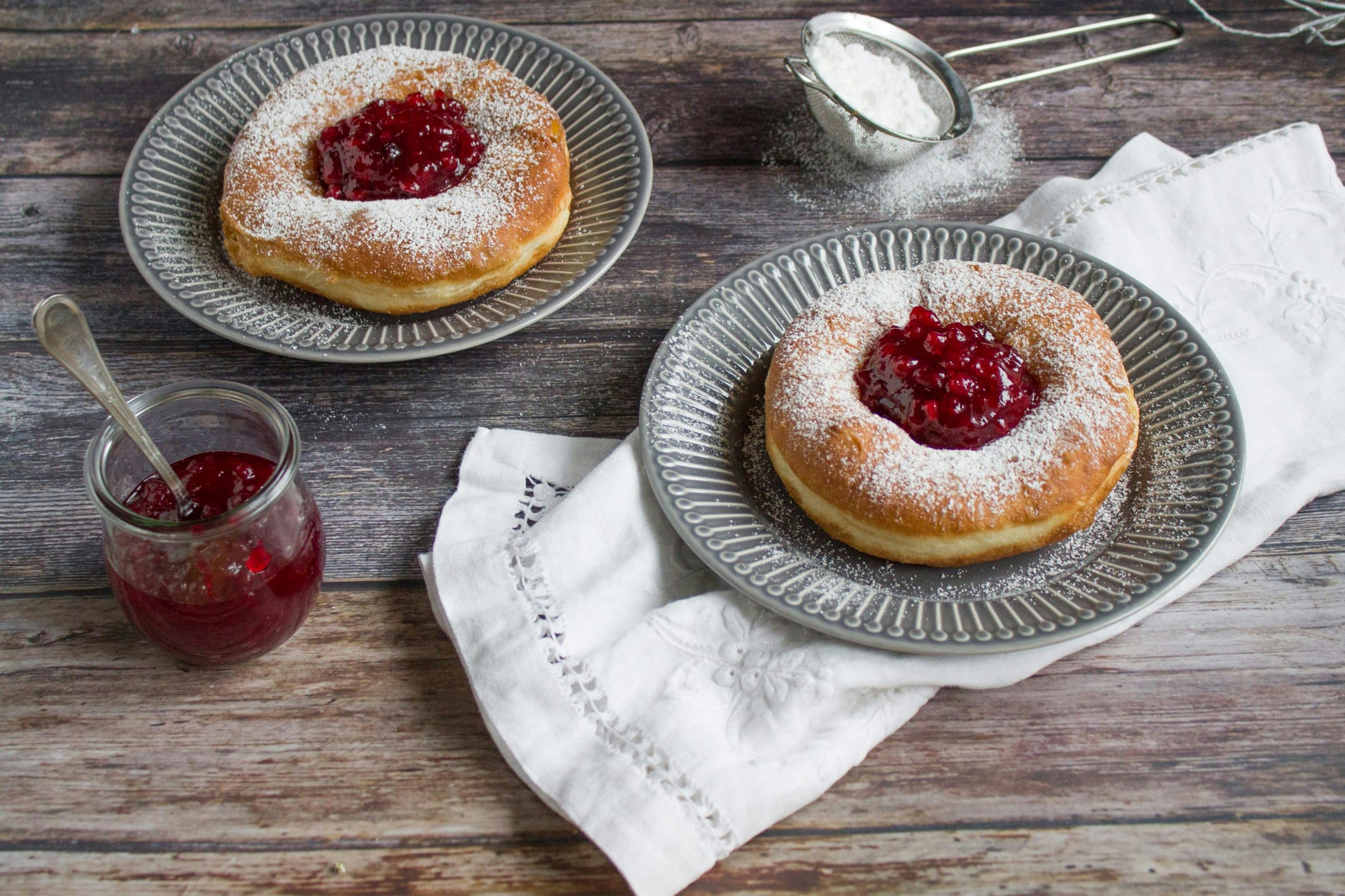 Farmer's donuts with lingonberry jam.