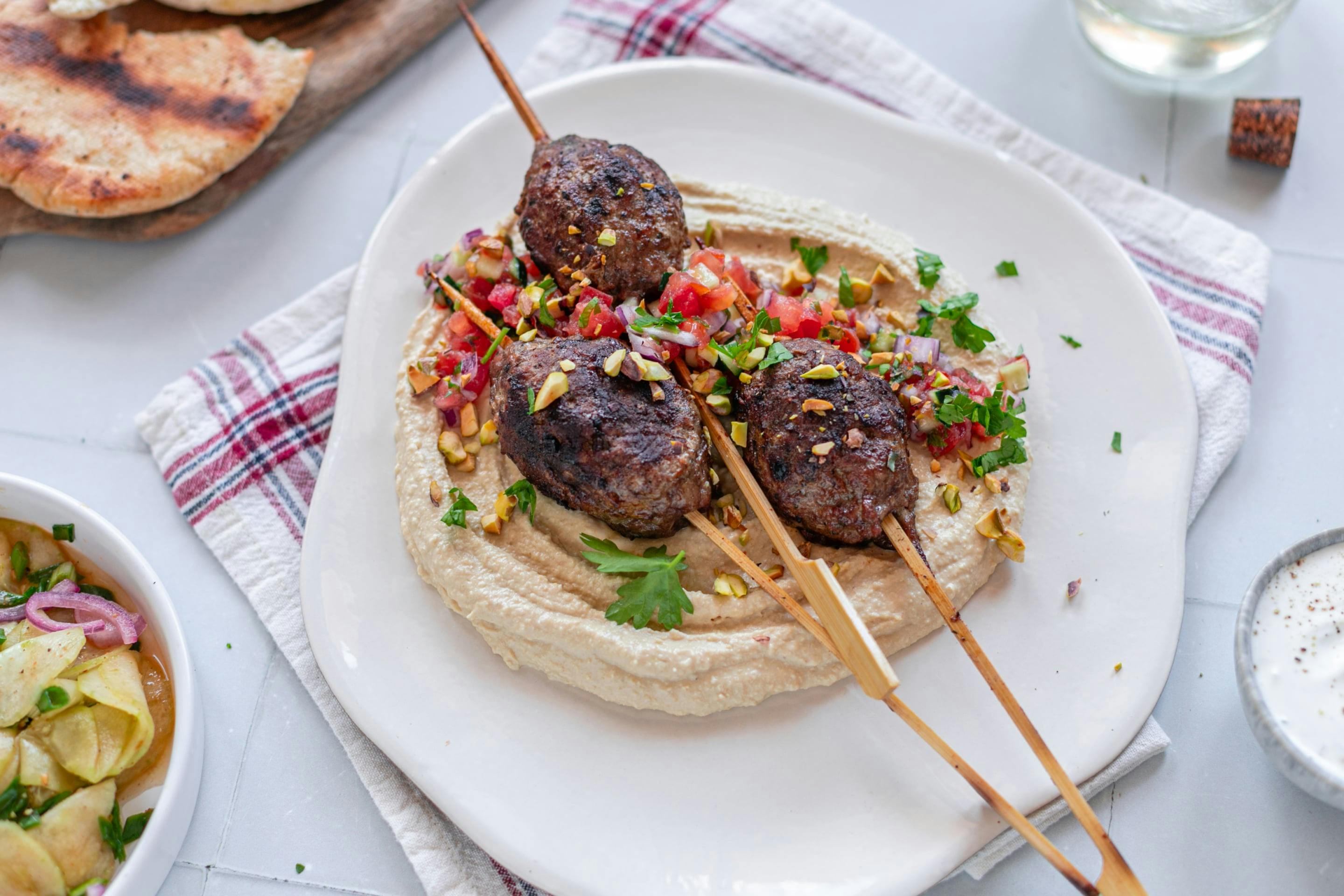 Beef Koftas With Creamy Lentil Hummus Min