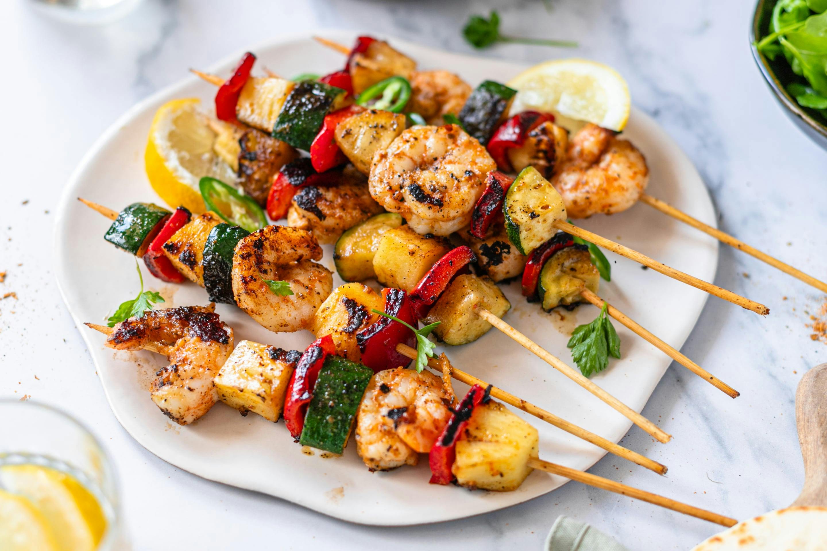 Shrimp Skewers With Zucchini Pineapple And Bell Pepper Min
