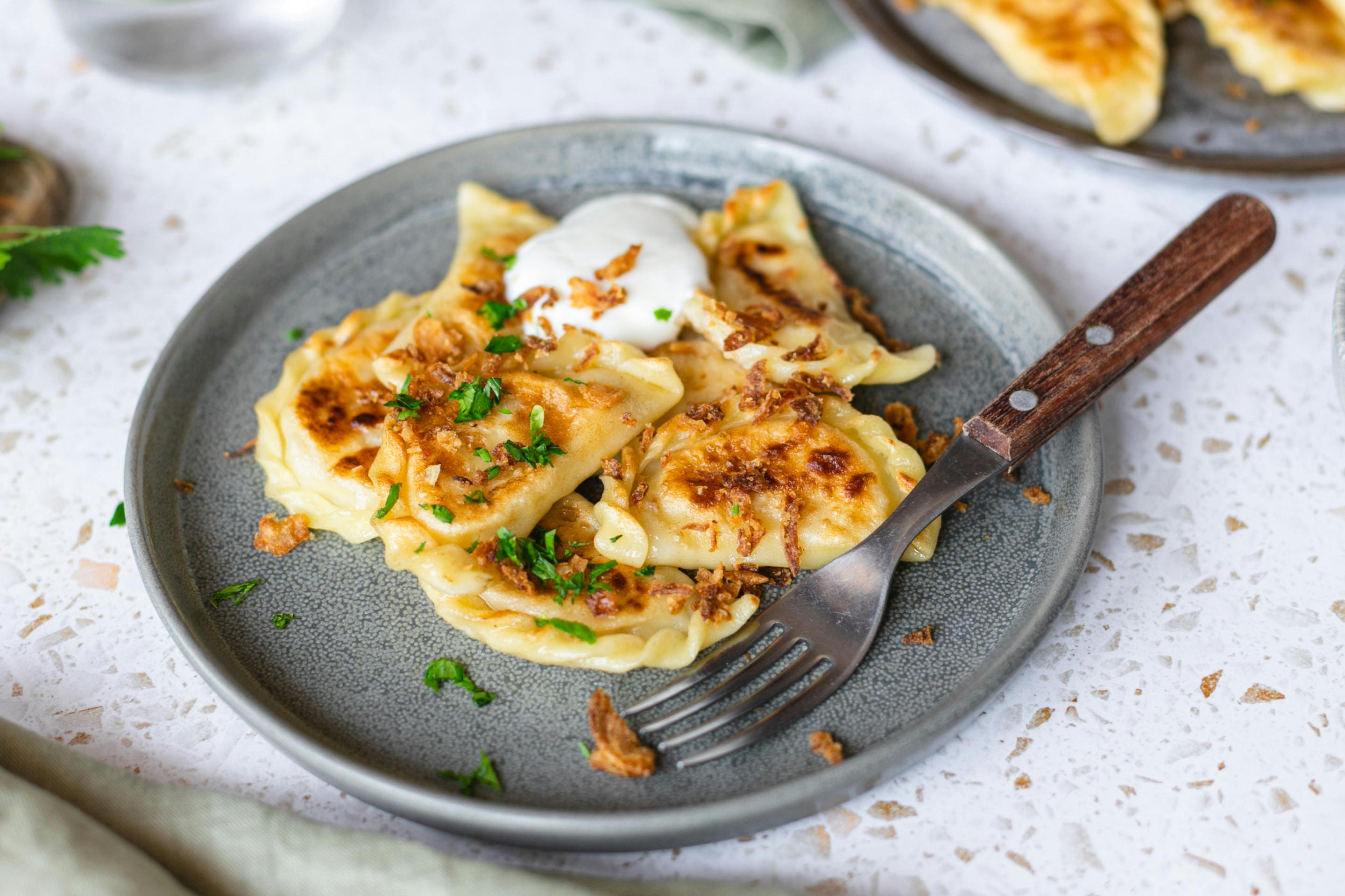 Pierogi with potatoes, cheese and onions.